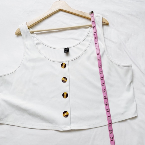 White Faux Button Down Ribbed Cropped Tank Top - Picture 8 of 9